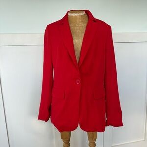 Cicy Bell NEW Blazer Jacket Women’s Large red Pockets Holiday Office Notch Lapel